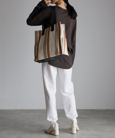 A4ダブルハンドルストライプトートバッグ 12-1074